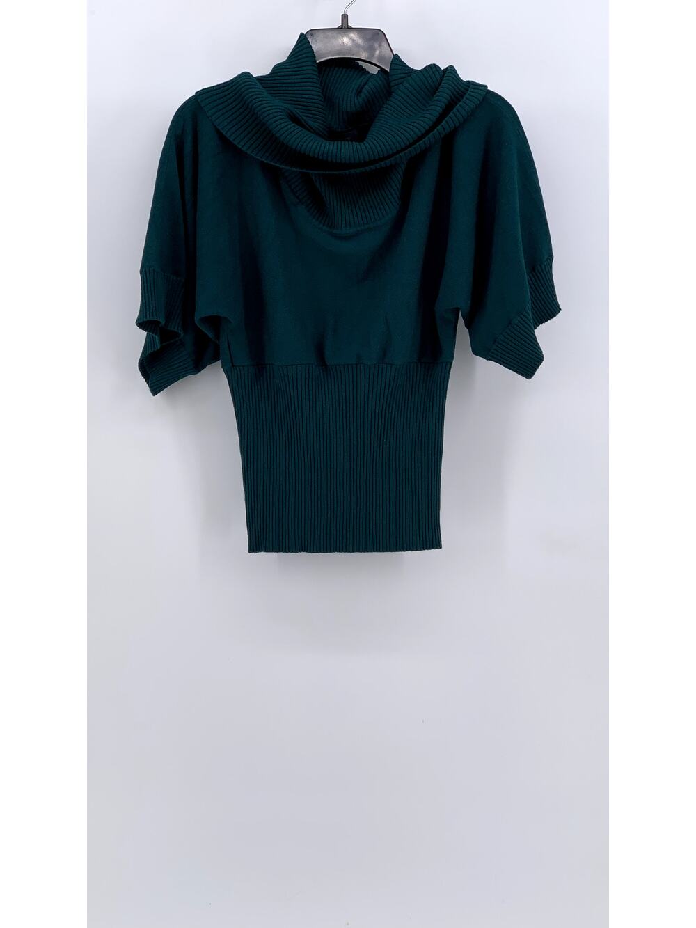SPENSE Women's Dark Green Fold-Over Neck Short Sleeve Sweater Top SZ S